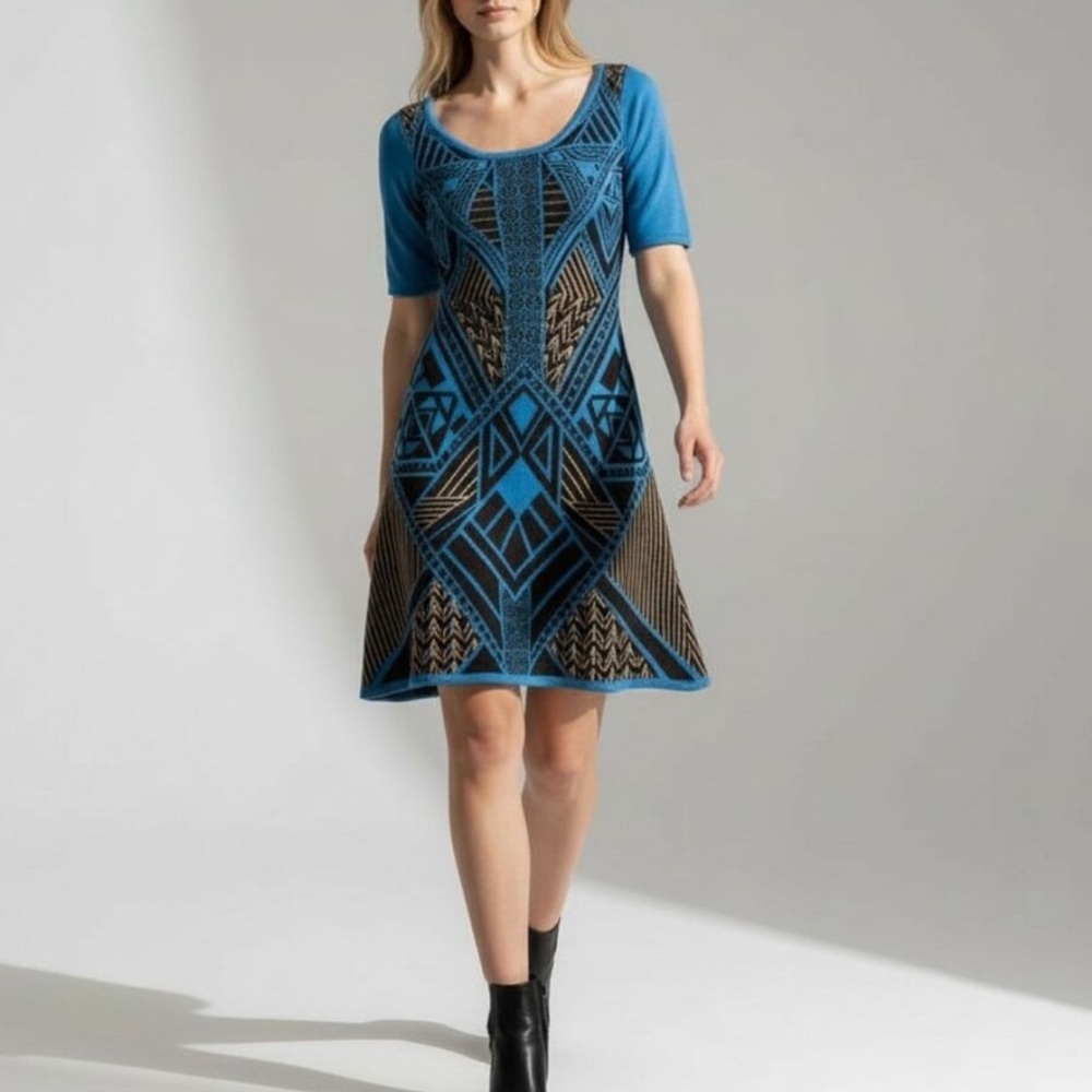 %%.~~>>bundle2/16.dresses Anthropologie Aztec Style Blue Knit XSmall Dress